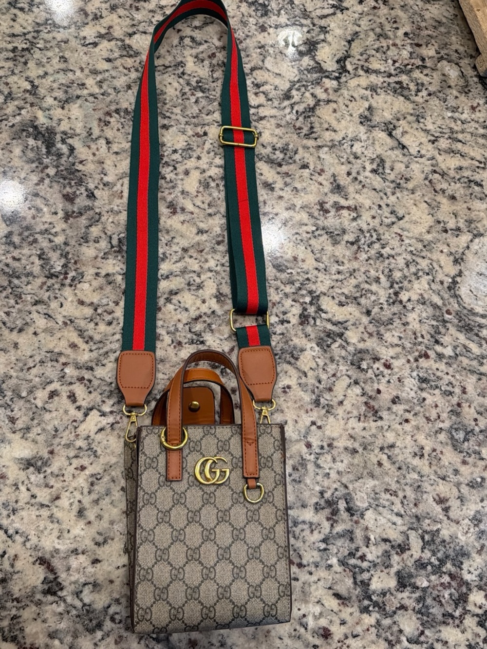 Monogram Canvas Mini Crossbody Bag with Red & Green Strap